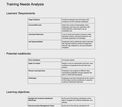 Dashboard Introduction Training session